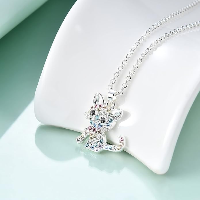 luomart Girls Cat Birthstone Necklace Gifts for Women,Kitty Cats Dog Pendant Necklaces Jewelry for Cat Lovers