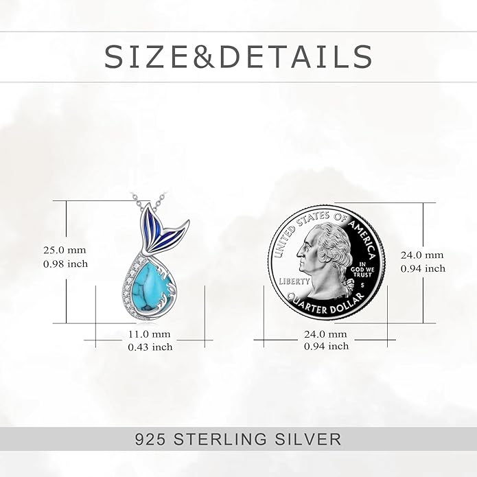 Teardrop Moss Agate/Turquoise/Moonstone/Larimar Mermaid/Fox/Cat Necklace Sterling Silver Pendant Necklace Jewelry Gifts for Women