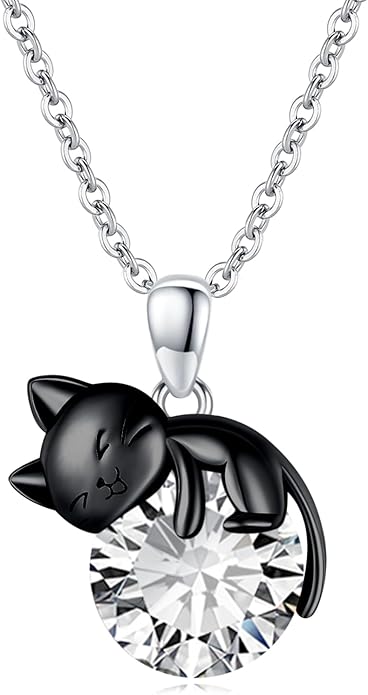 Cat Necklace Sterling Silver Cat Pendnat with Rose Quartz Pearl Jewelry Gifts for Women Cat Lovers
