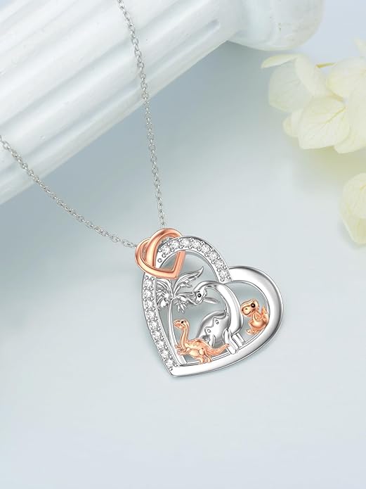 Mothers Day Gift for Mom 925 Sterling Silver Mama Bear/Dinosaur/Cat/Bird/Chicken Necklace with 1 2 3 4 5 Cubs Jewelry for Women Wife Grandma