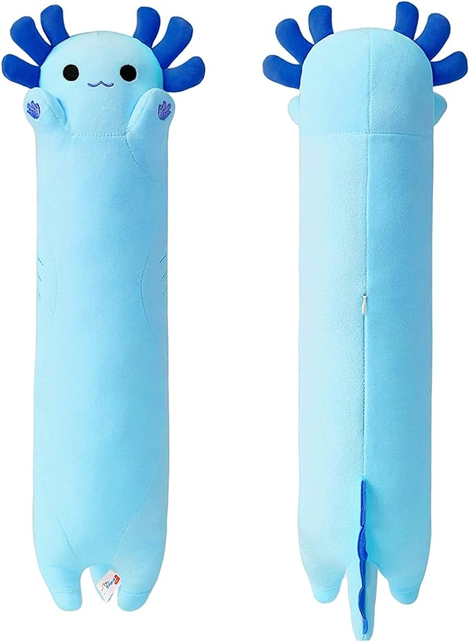 PEACH CAT Blue Long Axolotl Plush Pillow Toy Cute Axolotl Stuffed Animal for Girls and Boys 19.6"