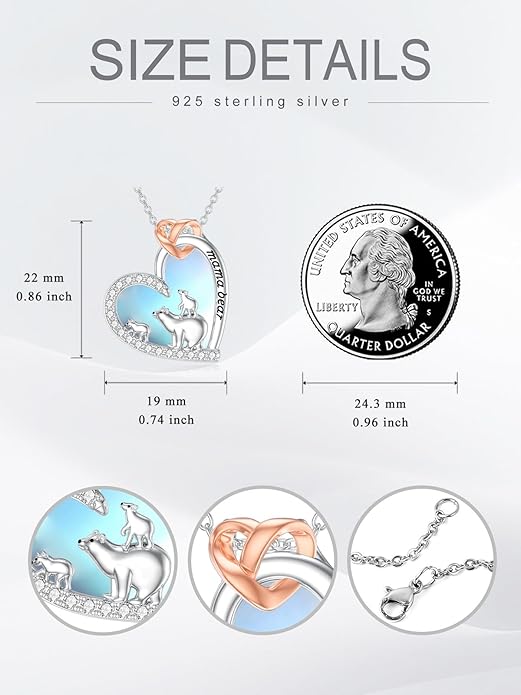 Mothers Day Gift for Mom 925 Sterling Silver Mama Bear/Dinosaur/Cat/Bird/Chicken Necklace with 1 2 3 4 5 Cubs Jewelry for Women Wife Grandma