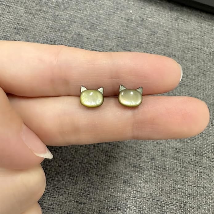 Dainty Shell Pearl Cat Stud Earrings for Women Girls 925 Sterling Silver Hypoallergenic Nickel Free Tiny Small Kitten Animal Studs Cartilage Tragus Post Cute Birthday Halloween Christmas Jewelry Gifts