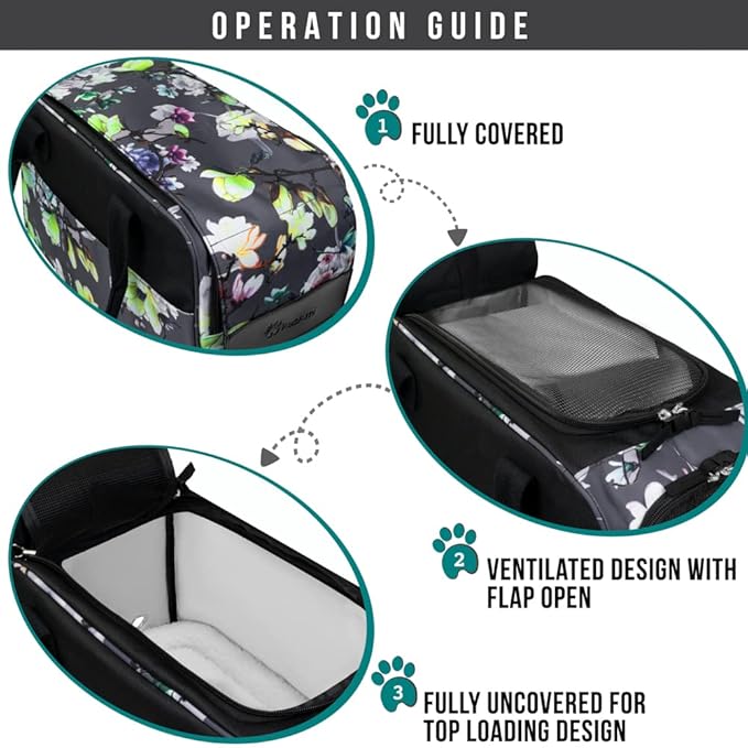 PetAmi Dog Purse Carrier for Small Dogs, Airline Approved Soft Sided Pet Carrier with Pockets, Ventilated Dog Carrying Bag for Puppy Cat, Dog Travel Supplies Bag, Sherpa Bed, Max 12 lbs, Floral Gray