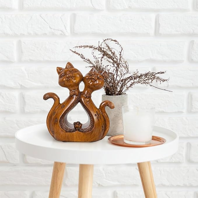 DreamsEden Romantic Couple Cat Sculpture, 5th Anniversary Wooden Resin Animal Statues Home Decor