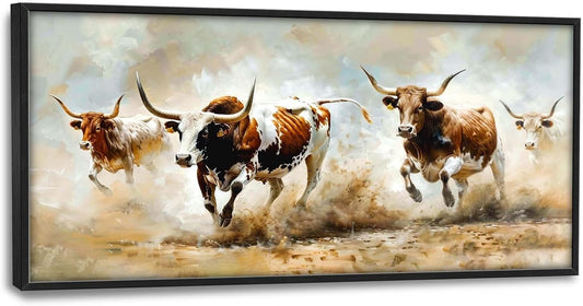 Highland Cow Large Wall Art Wild Animal Running Pictures Farmhouse Rustic Longhorn Wall Decor Canvas Print Painting Artwork for Bathroom Living Room Bedroom 60L" x 30W"