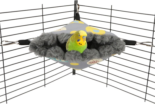Wontee Bird Nest House Winter Warm Hanging Hammock Bird Bed Snuggle Hut for Parakeets Budgies Caique Conures Cockatiels (Small, Grey)