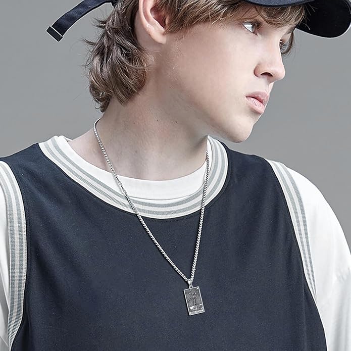 PELOVNY Tarot Card Necklace 925 Sterling Silver Skeleton Necklace The Sun Moon Star Strength Lovers Death Devil Fool Tarot Jewelry Christmas Birthday Gifts for Men Women Unisex