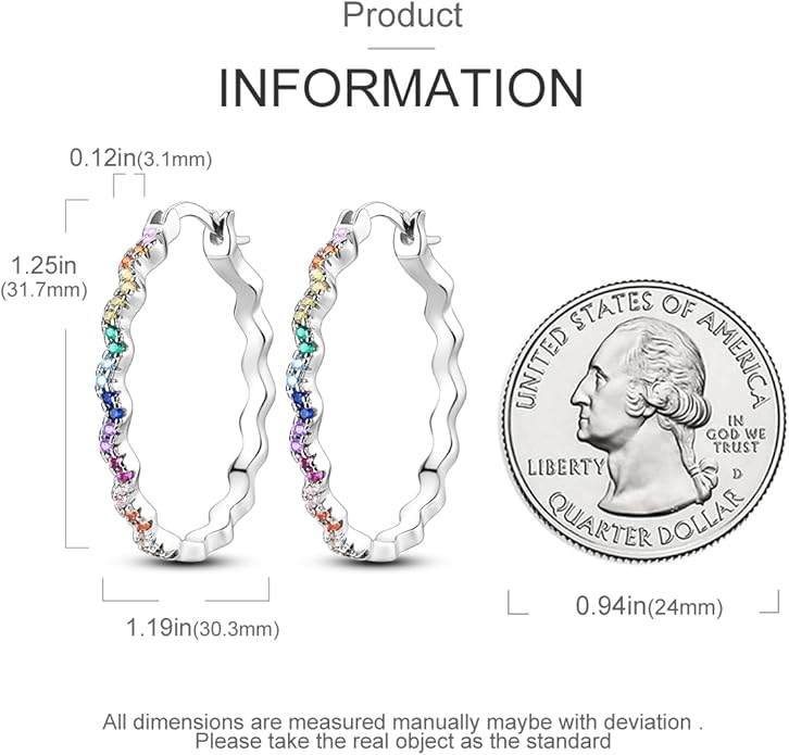 NARMO 925 Sterling Silver Hoop Earrings for Women Hypoallergenic Lightweight Simple Huggie Hoop Earrings Twisted Hoop Earrings Colorful Cubic Zirconia Hoop Earrings Rainbow Hoop Earrings
