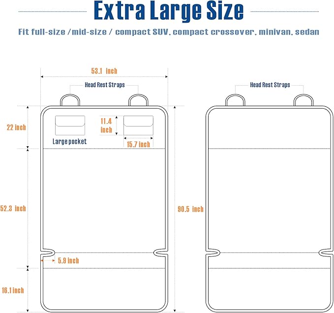 F-color SUV Cargo Liner for Dogs, Waterproof Pet Cargo Cover Dog Seat Cover Mat for SUVs Sedans Vans with 2 Large Pockets, Non-Slip, Large Size Universal Fit, Black