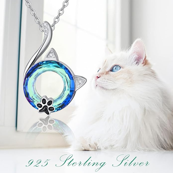 Dreamboat Sterling Silver Cat Necklace for Women Crystal Necklace Cute Animal Necklace Kitten Necklace Cat Pendant Friendship Cat Jewelry Gifts