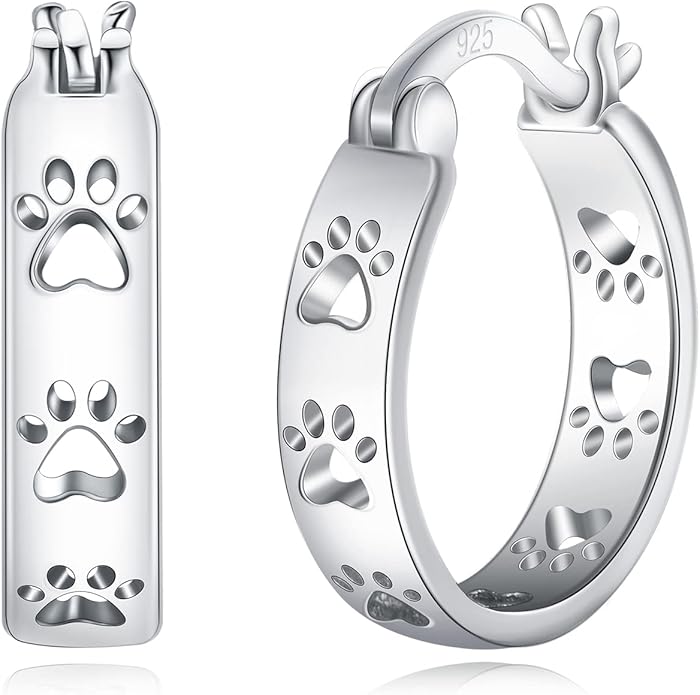 Paw Earrings 925 Sterling Silver Paw Hoop Earrings Cat Dog Jewelry Gifts for Women
