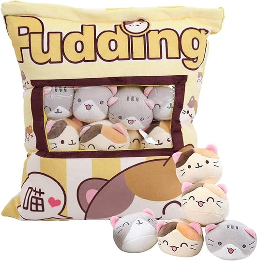 Cute Cat Plush Pillow Toy, 8" Removable Fluffy Animal Doll, Soft Cotton Stuffed Sofa Chair Decor for Kids & Girls