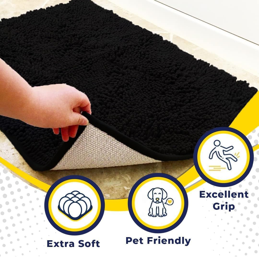Muddy Mat® Original Dog Door Mat for Muddy Paws, Super Absorbent Microfiber, Non-Slip Washable Pet Rug, Quick Dry Chenille Entryway Carpet, Machine Washable Indoor Outdoor mat, Black 24"x120"