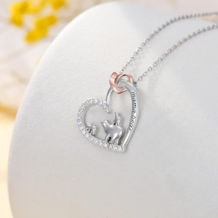Mothers Day Gift for Mom 925 Sterling Silver Mama Bear/Dinosaur/Cat/Bird/Chicken Necklace with 1 2 3 4 5 Cubs Jewelry for Women Wife Grandma
