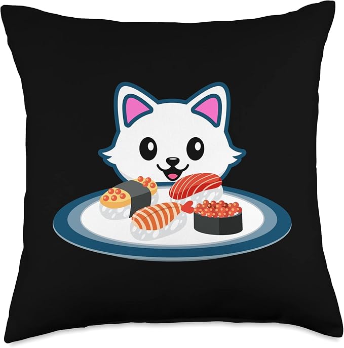Ramen Tee Sushi Cat Anime Figure Senpai Japanese Noodles Throw Pillow