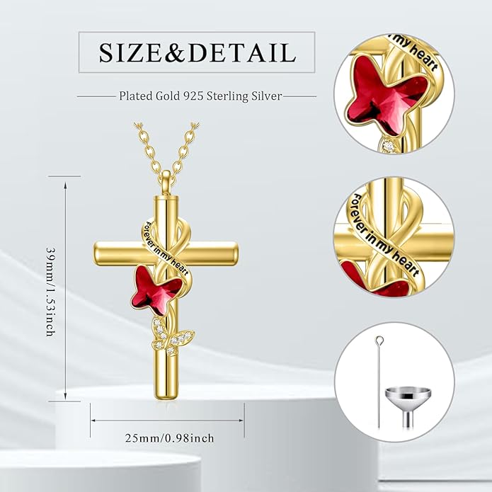 Cross Urn Necklace for Ashes 925 Sterling Silver Cremation Jewelry with Funnel Filler Kit Ashes Necklace for Human Women Girl Pets