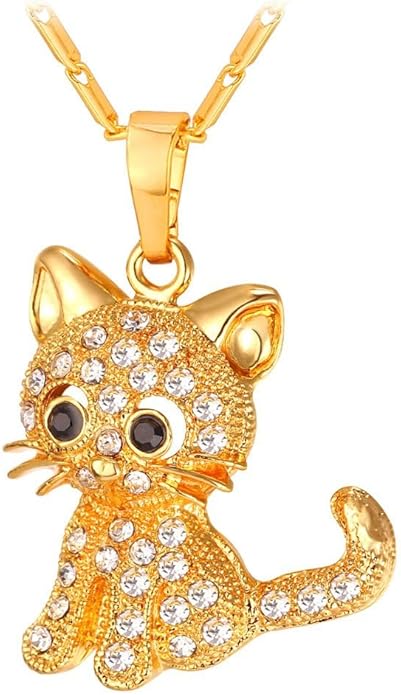 U7 Cat Pendant Necklace for Women Stainless Steel Cute Kitty Cat Jewelry Gift
