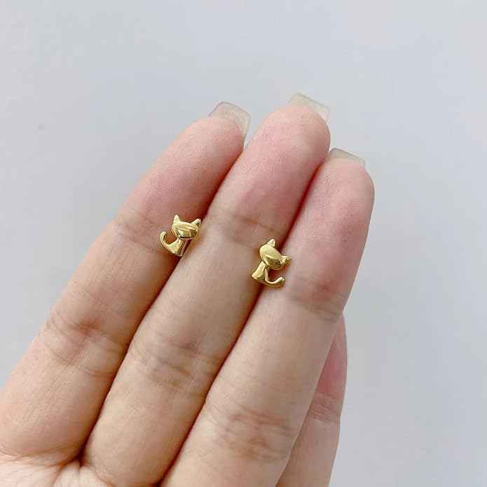 Cute Cat Stud Earrings S925 Sterling Silver Minimalist Lovely Pet Animal Tiny Cartilage Earring Ear Studs Piercing Hypoallergenic Jewelry Gifts for Women Girls