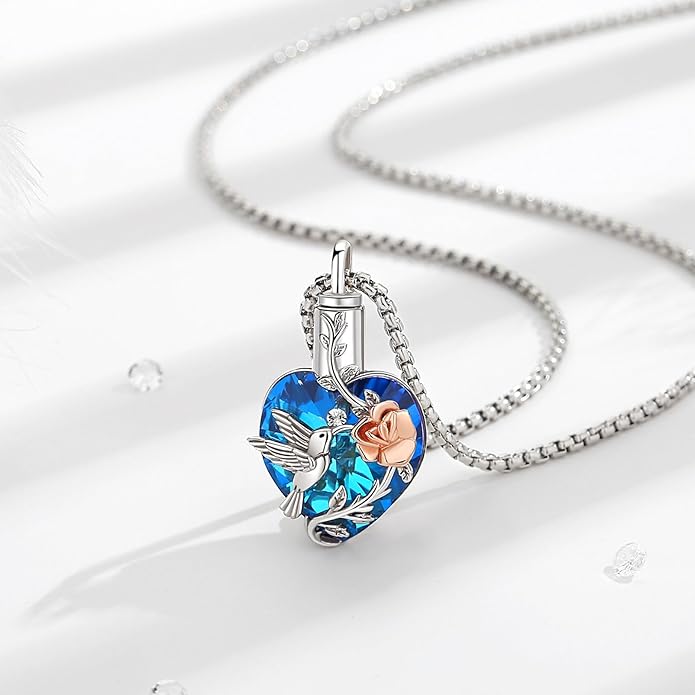 EUDORA Sterling Silver Urn Necklace for Ashes for Women Men, Ash Pendant for Human Cat Dog Ashes, Necklace for Ashes of Loved One Dad Mom Papa Pet Cremation Souvenir Jewelry for Funeral, 20inch