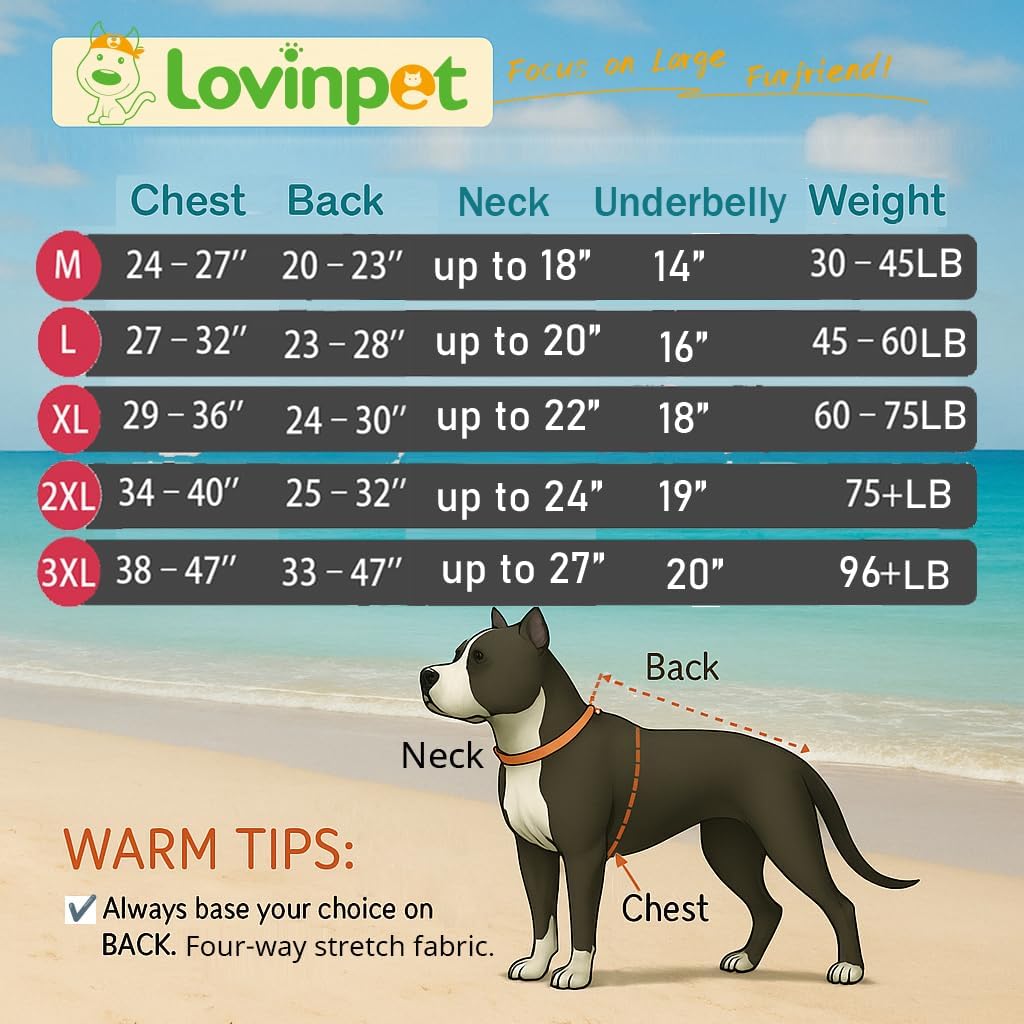 LovinPet Dog Pajamas Large Sized Dog, Recovery Wear, Lightweight Jurassic Knit, UV for Large Dogs/XL