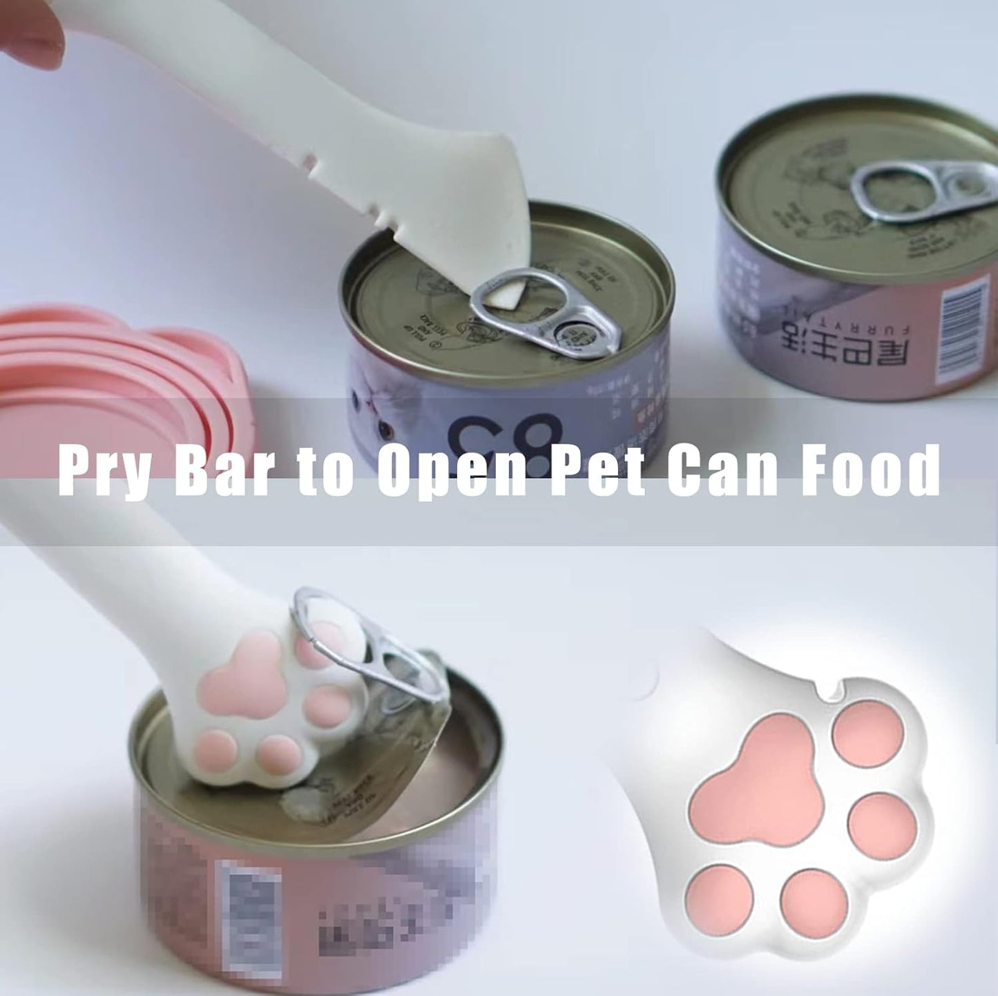 Meow&Woof Cover for Pet Can Food/Cat Wet Food Spoon/Lid for Dog Cans/Cute Paw Shape One Lid One Spoon Pack (Gray)