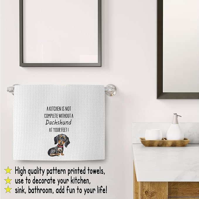 Dachshund Dog Gifts Kitchen Decor Towels 16″×24″,Dog Lovers Gifts for Girls Mom Women, A Kitchen is Not Complete Without a Dachshund at Your Feet Bathroom Kitchen Dish Hand Towels 052