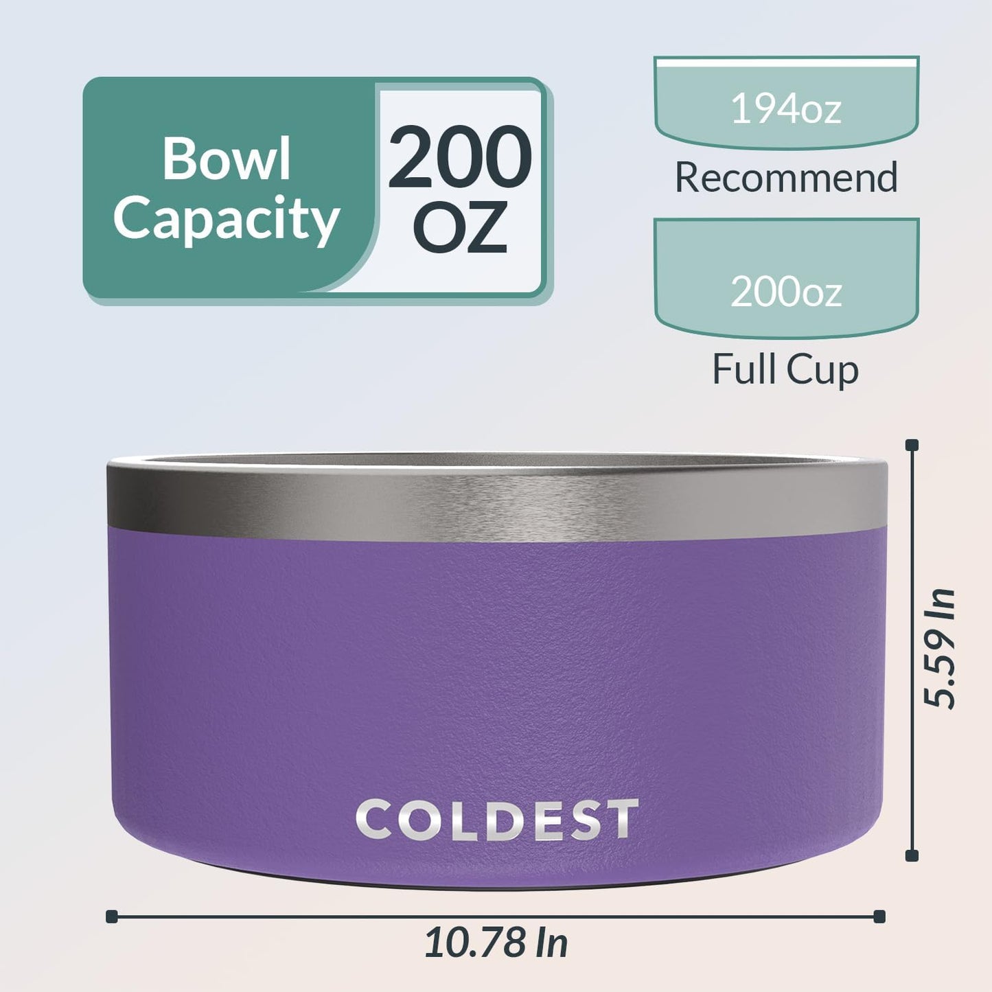 Coldest Dog Bowl - Anti Rust Metal, Non Slip, 3 Layers Insulated Stainless Steel Dog Bowls - Spill Proof & Heavy Duty - Water Bowl for Dogs, Cats & Pets, Dish Washer Safe (200 oz, Galaxy Purple)