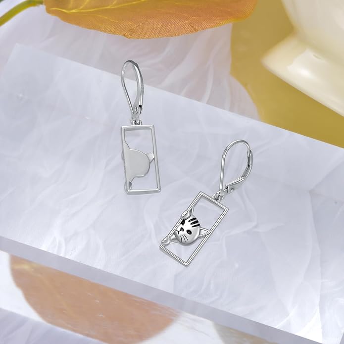 YFN Cat Earrings for Women Sterling Silver Shark Dangle Earrings Cat Jewelry Gifts for Women Cat Lover Shark Jewelry for Shark Lover