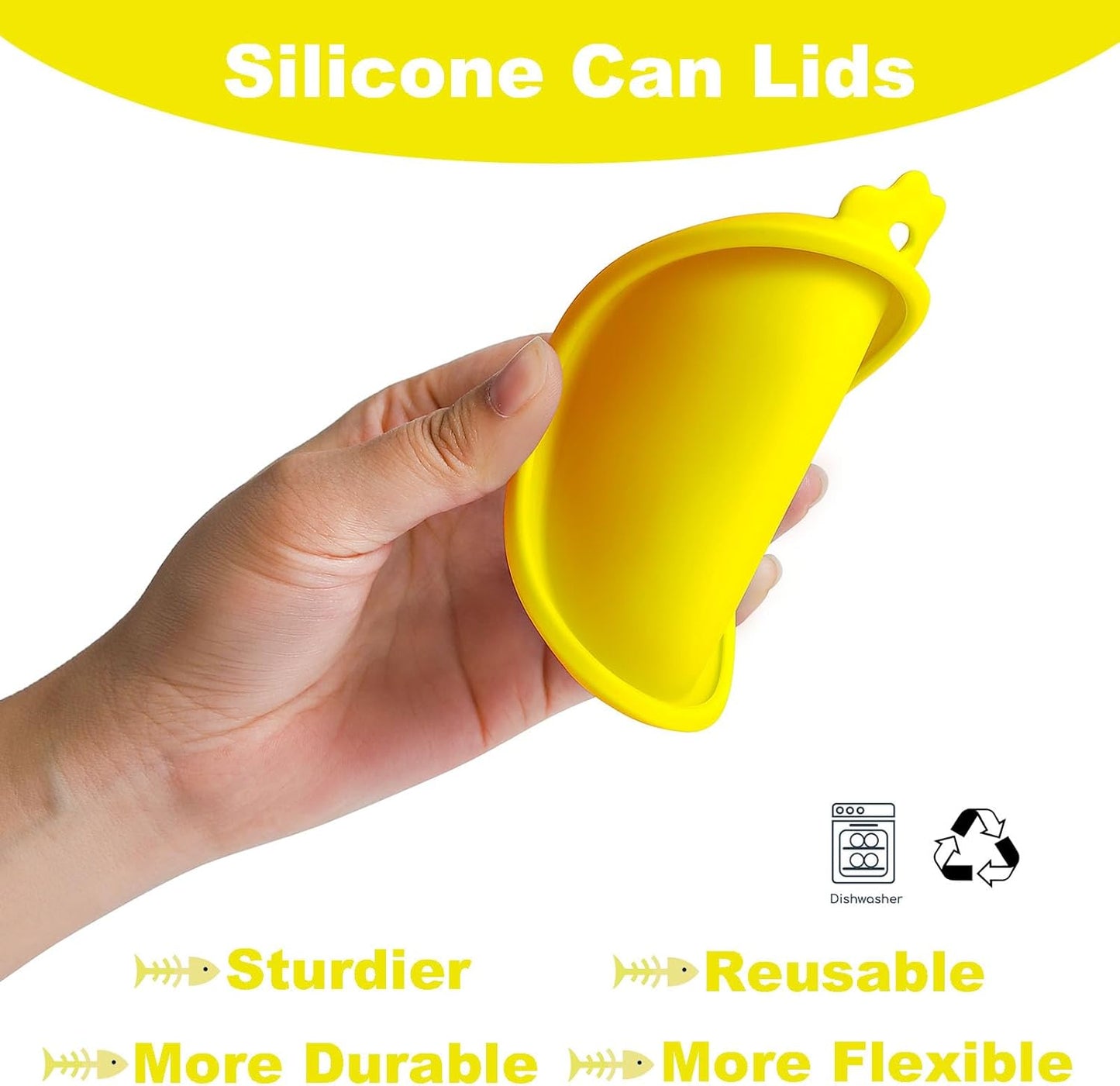 Comtim Cat Food Can Covers Lids for 5.5 oz Cans, 2 Pack Silicone Cat Food Can Lids for 5.5 oz 5.3 oz Cans...Pet Food Can Covers Reusable Can Toppers Savers for Wet Food (Yellow)