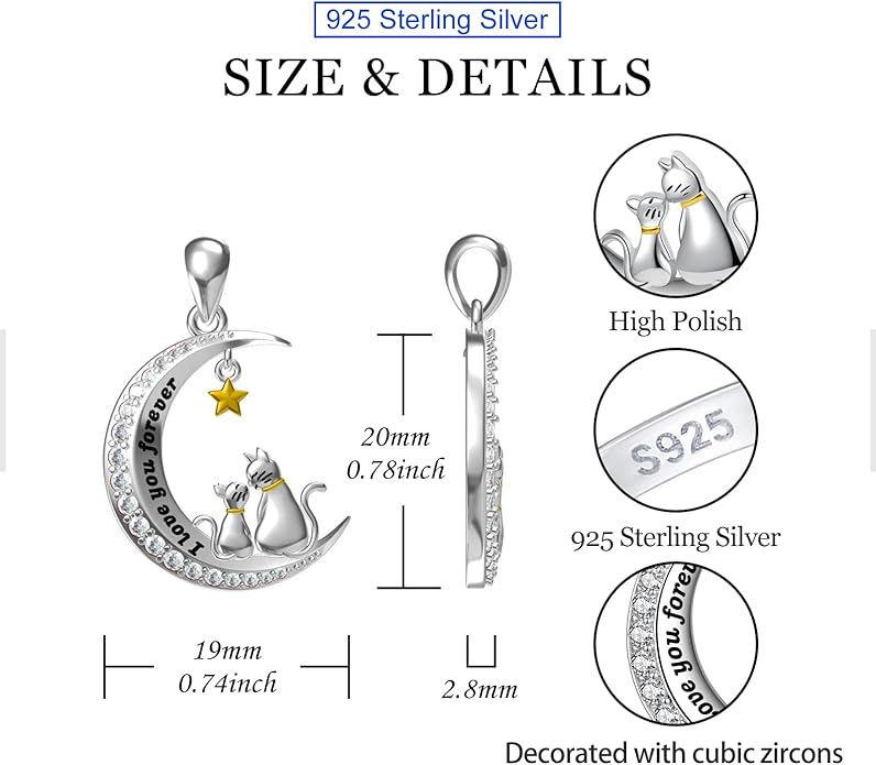 Cat/Rabbit/Bear Necklace 925 Sterling Silver Animal on Moon Pendant Necklace Jewelry Gifts for Women