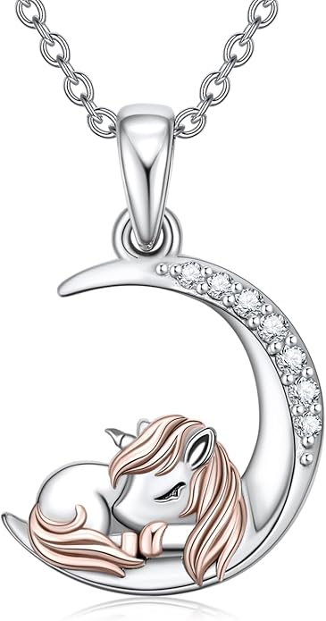 Diamond Black Cat/Red Panda/Sloth/Deer/Unicorn Necklace for Women 925 Sterling Silver Sleeping Animal and Moon Pendant with Lab Grown Diamonds Jewelry Gifts