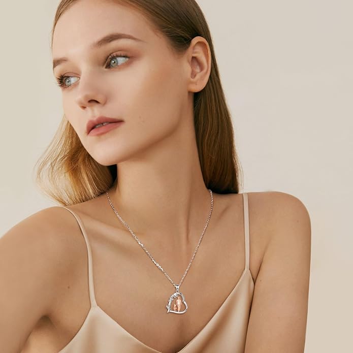 EUDORA Sterling Silver Mother Daughter Necklace for Women, Mama Son Daughter Necklace Pendant for Mom and Daughter,Mom Jewelry from Daughter Mother's Day Gift for Mother Daughter Aunt Grandma