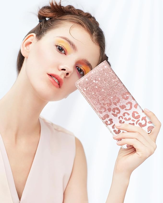 Nipichsha Womens Wallet, RFID Slim Wallets for Women, Thin Ladies Credit Card Holder Purse, Cute Leather Bifold Clutch Billfold with 11 Card Slots & ID Window, Pink Gilt