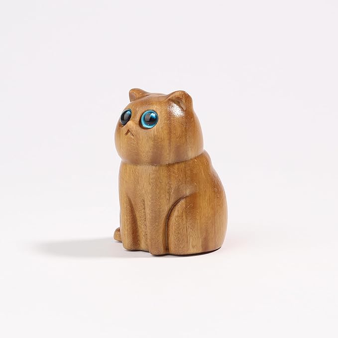 Cat Wooden Figurine,Handmade Wood Figurine Carved Cat Sculpture Home Decor Miniature pet Art Garden Statue Collectible,Desk Lovely Gift Home Decor Figurine Table Decoration Living Room Decoration