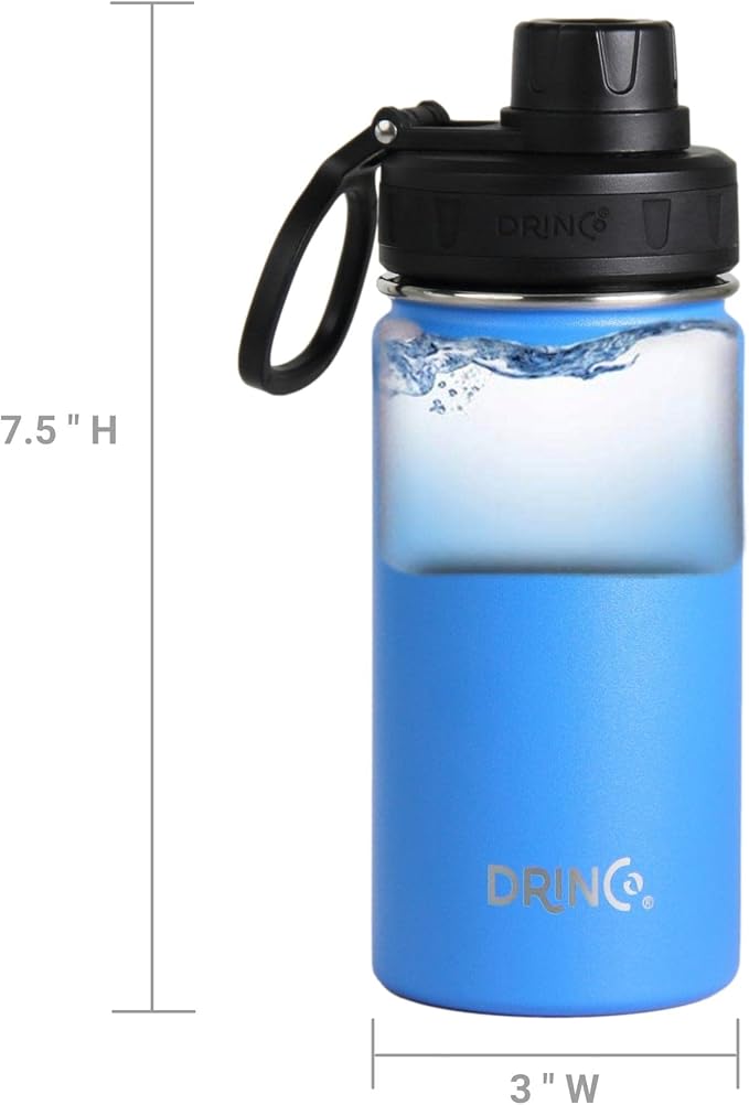 DRINCO Stainless Steel Water Bottle Spout Lid Vacuum Insulated Double Wall Water Bottle Wide Mouth (40oz 32oz 22oz 18oz 14oz) Leak Proof Keeps Cold or Hot (14 oz, 14oz Royal Blue)