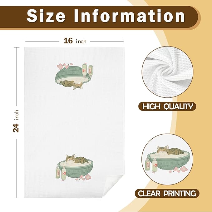 Cute Orange Tabby Cat Bathroom Hand Towels, Cat Lover Gifts, Japanese Bathtub Kitten Bathing Decorative Hand Towels for Bathroom Decor, 16x24 Inch