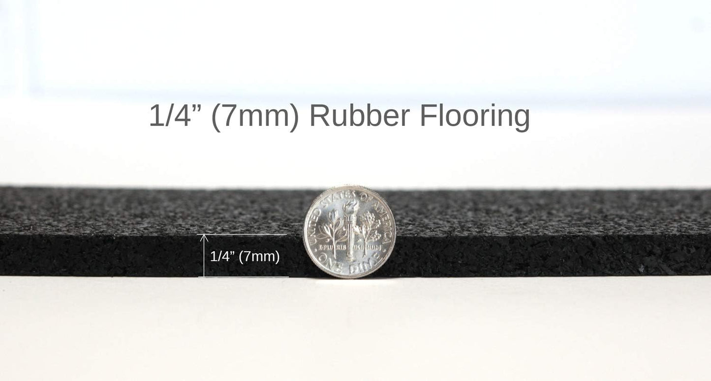 American Floor Mats 1/4in (7mm) Thick Solid Black 4' x 12' Heavy Duty Rubber Rolls, Protective Exercise Mats, Home Gym Rubber Flooring