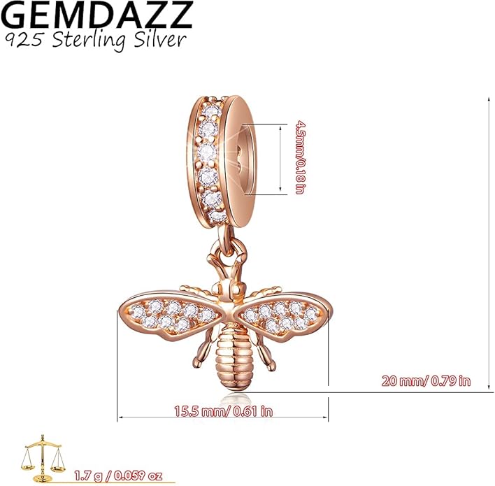 GEMDAZZ Animal Theme Charms in 925 Sterling Silver, Cute 3D Polar Bear, Frog, Cicada, Ladybug, Bee, Dragonfly Beads fit European Women Bracelet, Gift for Birthday/Christmas/Friends/Mom/Lover