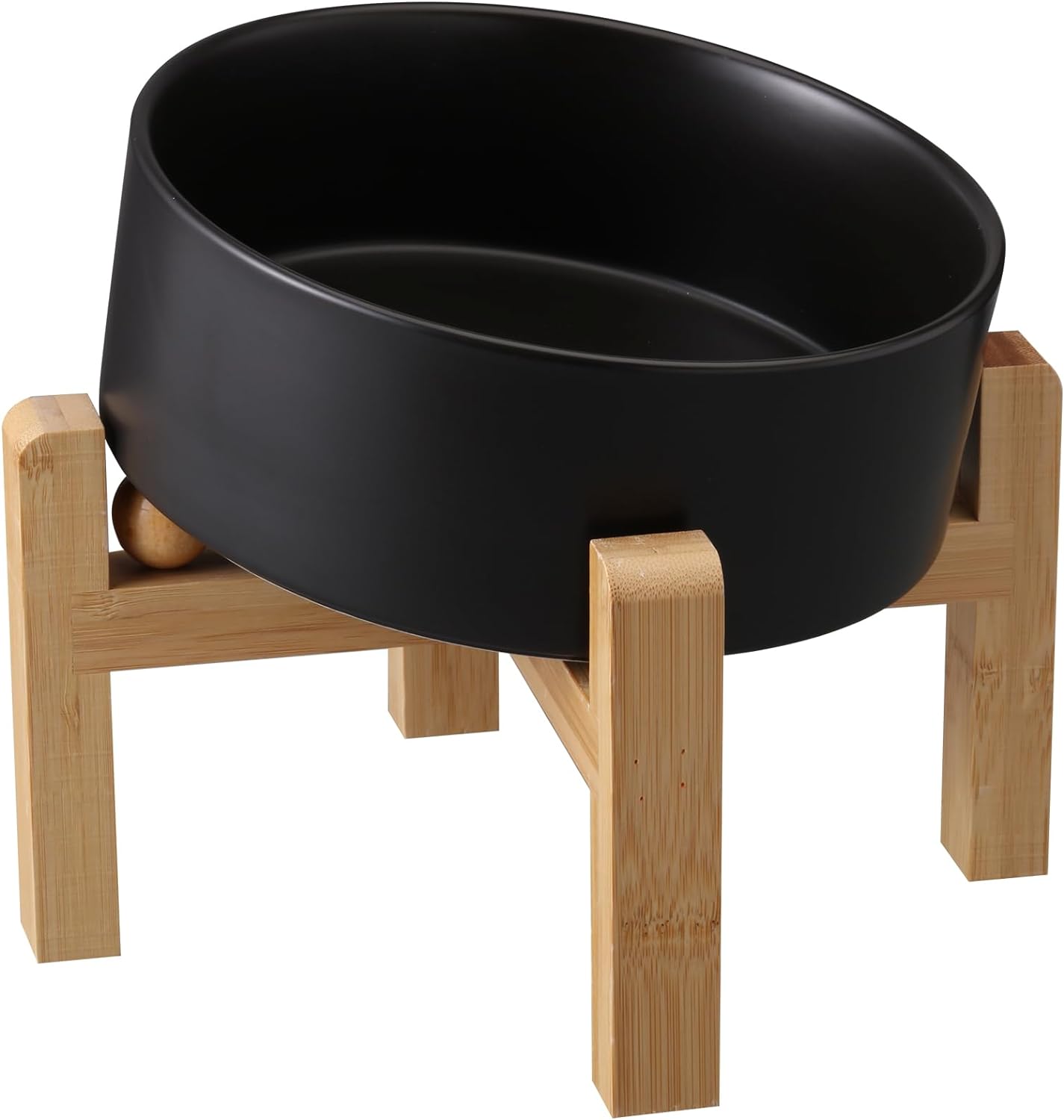 Black Elevated/Raised 15°Tilted Anti Slip Ceramic Dog Bowl for Small/Medium Breeds,Slanted Bulldog Big Face Pet Food Water Feeding Dish with Stand for Cats and Dogs (3.6 Cups/28 OZ)