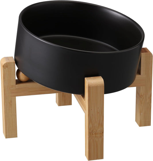 Black Elevated/Raised 15°Tilted Anti Slip Ceramic Dog Bowl for Small/Medium Breeds,Slanted Bulldog Big Face Pet Food Water Feeding Dish with Stand for Cats and Dogs (3.6 Cups/28 OZ)