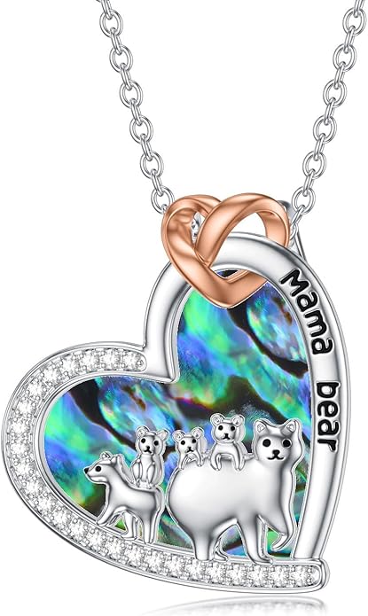 Mothers Day Gift for Mom 925 Sterling Silver Mama Bear/Dinosaur/Cat/Bird/Chicken Necklace with 1 2 3 4 5 Cubs Jewelry for Women Wife Grandma