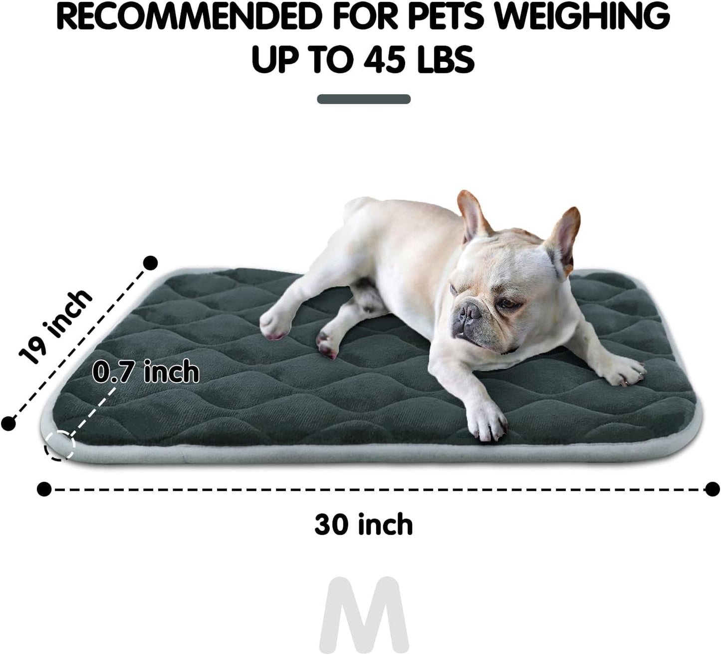 furrybaby Dog Bed Mat Flat Crate Mat with Anti-Slip Bottom Machine Washable Pet Kennel Pad for Dog Sleeping (M 30x19'', Grey Mat)