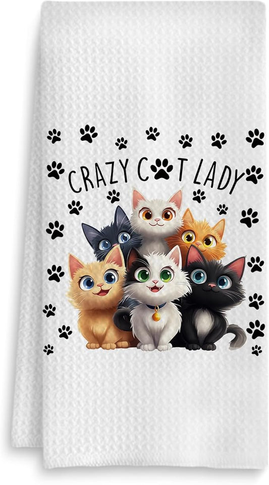 Crazy Cat Lady Gifts Towel, Pet Lover Gifts for Women, Kitten Hand Towel Dish Towel for Kitchen Bathroom, Cat Kitchen Bathroom Decor, 16x24 Inch