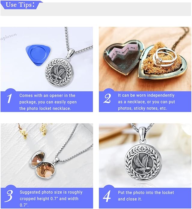 Picture Locket Necklace for Women Men Rose 14K Real Gold 925 Sterling Silver Jewelry Heart Locket Necklace that Holds Pictures Tree of Life Viking Wolf Celtic Knot St Christopher St Michael Pendant
