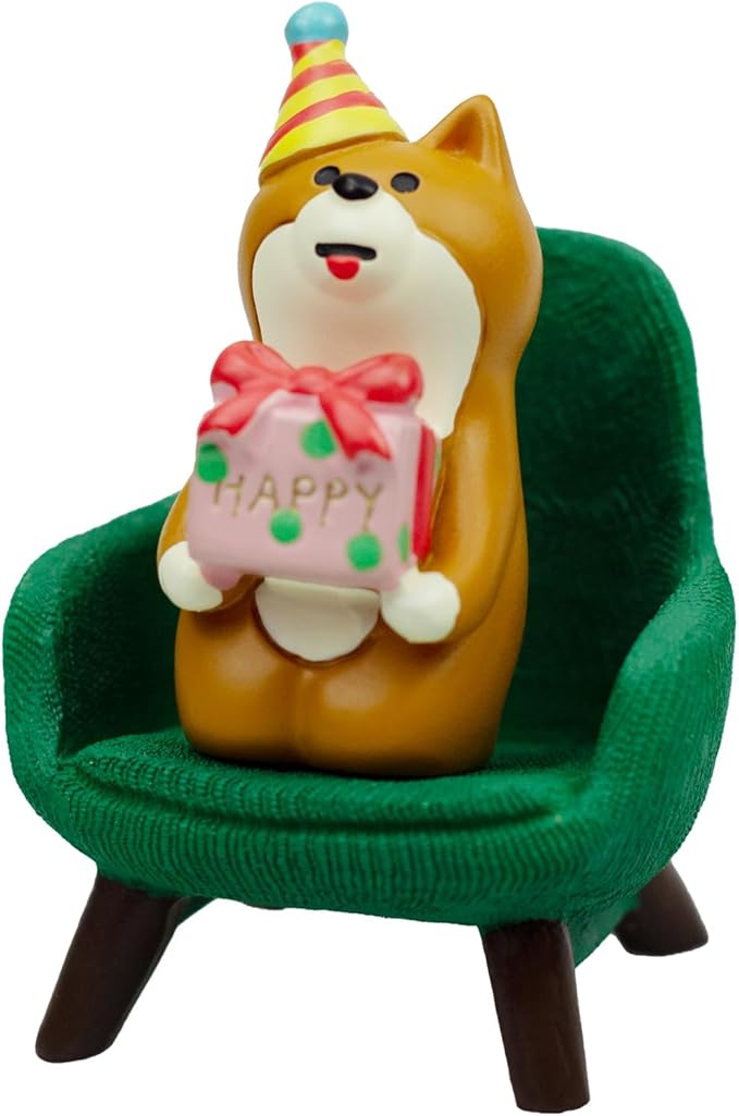 Cute Mini Puppy Holding a Gift Figurine - Resin Dog for Office, Home Decoration for Dog Lovers - Green Sofa