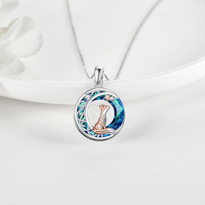 Sterling Silver Cute Animal Pendant Necklace Fox/Snake/Unicorn/Owl on Moon/Rabbit/Horse Necklace Jewelry Gifts for Women Mom Sister