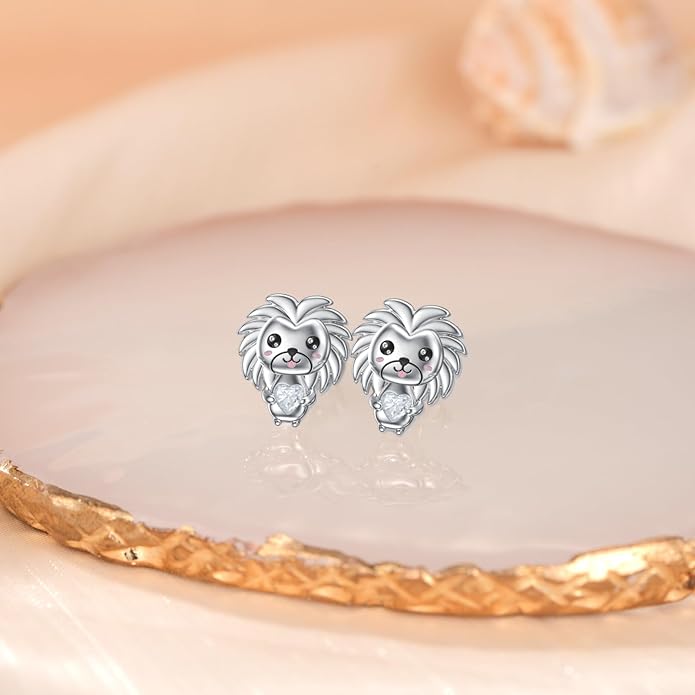 Sterling Silver Cat / Cow / Pig / Bunny / Squirrel / Giraffe / Highland Cow / Lion / Chicken / Ladybug / Star / Moon Stud Earrings for Women Cute Animal Post Earrings Hypoallergenic Animal Jewelry Gift for Teens Girls