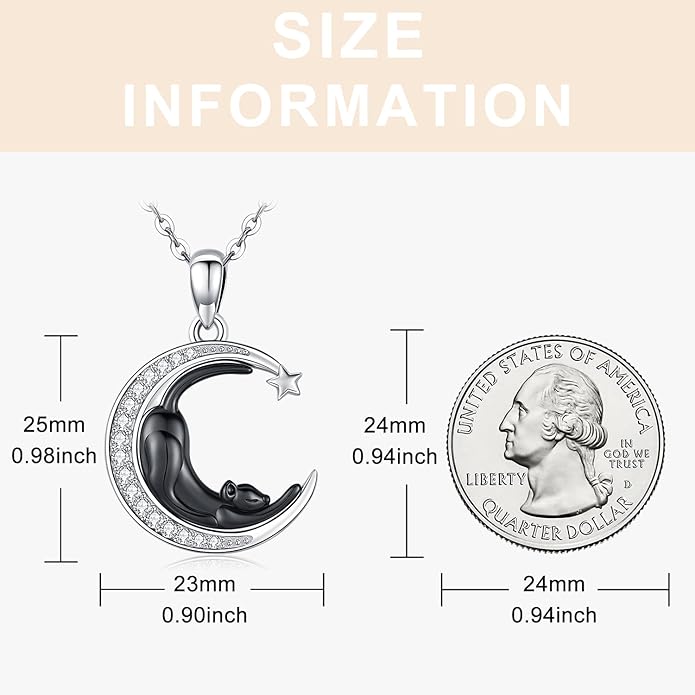 Odinstone Cat Necklace, S925 Sterling Silver Cat on Moon Pendant with Cubic Zirconia, Cat Jewelry Mothers Day Gifts for Mum with Gift Package - I Love You Forever