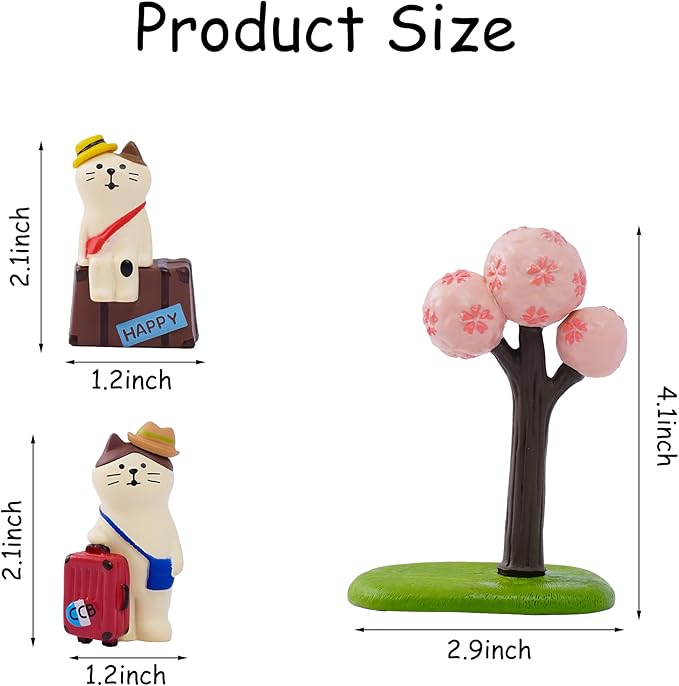 Miniature Cat Figurines Statue - Cute Cat Decor for Desk and Bedroom, Gifts for Cat Lovers Cute Home Office Desk Decor (Traveling Cat)